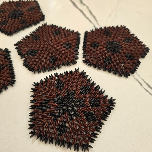 vintage Handcrafted Hawaiian Koa Seed Coasters Set Of 5 - Picture 13 of 16